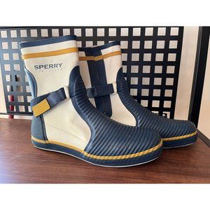 Rare Mens VTG SPERRY TOP-SIDER Blue Yellow Rubber Marine Boat Deck Boot Shoes 12